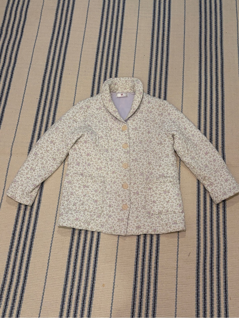 Floral Quilted Button-Up chore Jacket in Cream and Lavender